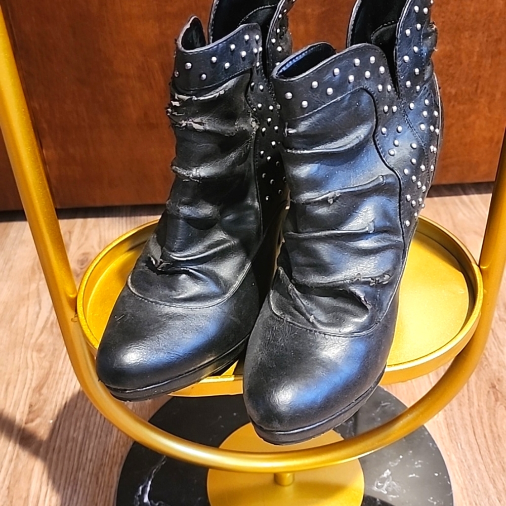 Faux leather high heel booties studded peeling a lot see pics 10w